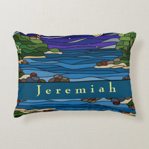 Lighthouse Seashore Under Night Sky Moon Stars   Accent Pillow
