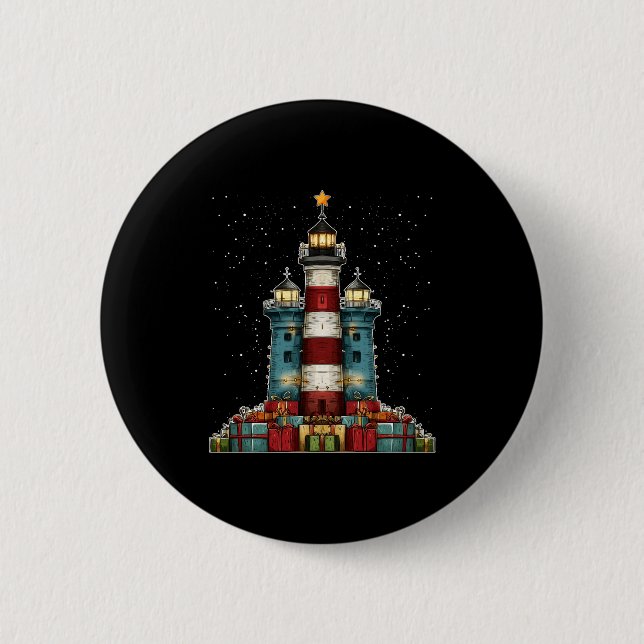 Lighthouse Seaside Christmas Tree Xmas Long Sleeve Button (Front)