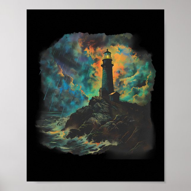 Lighthouse Seaside House Sailing Sea Beach Boating Poster (Front)