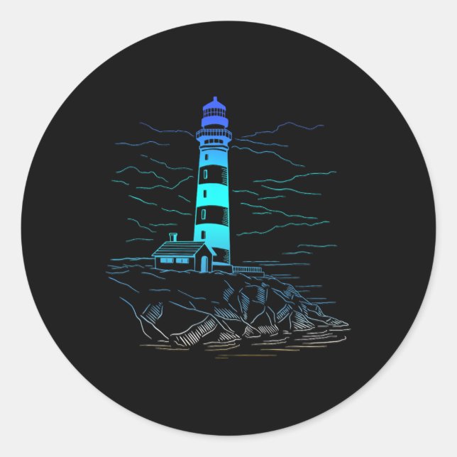 Lighthouse Seaside House Sailing Sea Beach Life Bo Classic Round Sticker (Front)