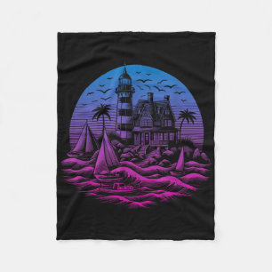 Lighthouse Seaside House Sailing Sea Beach Life Bo Fleece Blanket