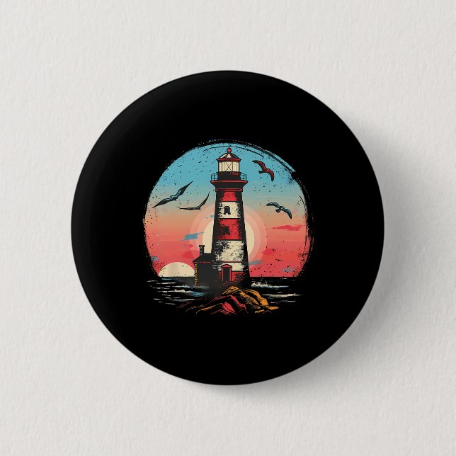 Lighthouse Seaside House Sailing Sea Boating Light Button (Front)