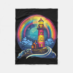 Lighthouse Seaside House Sailing Sea Boating Light Fleece Blanket