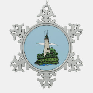 Lighthouse Snowflake Pewter Christmas Ornament