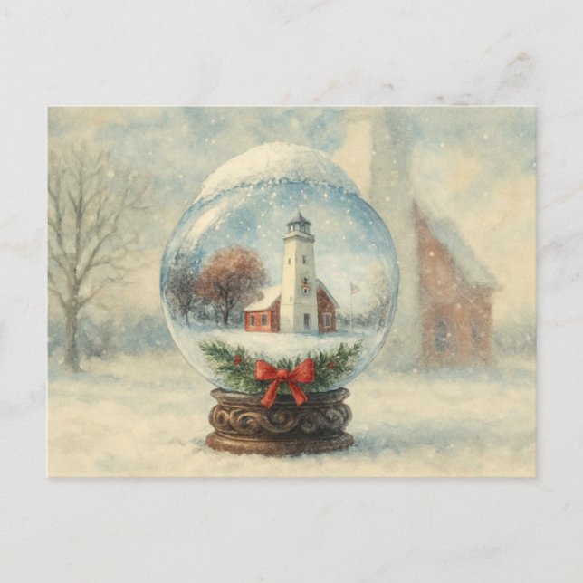 Lighthouse Snowglobe Christmas winter postcard (Front)