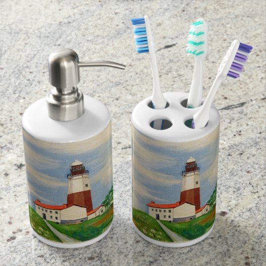 Lighthouse Soap Dispenser & Toothbrush Holder Set (Front)