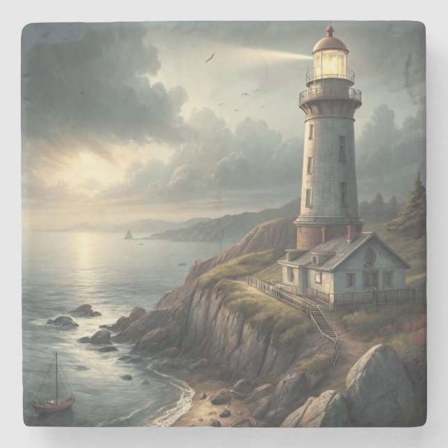 Lighthouse Stone Coaster (Front)