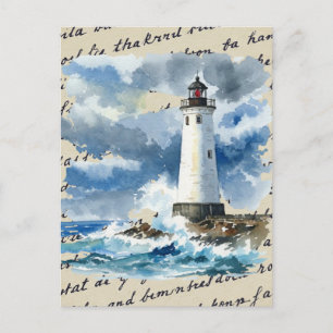 Lighthouse Storm Ocean Postcard