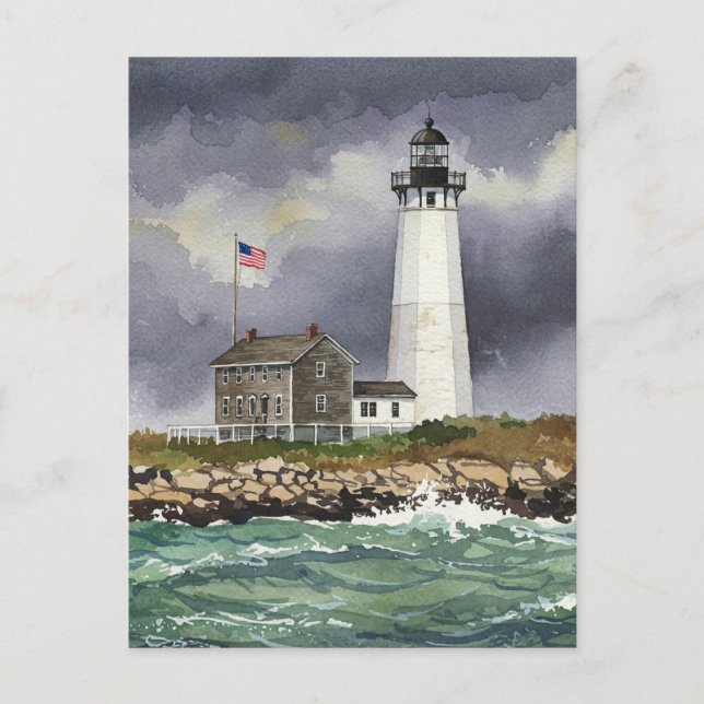 Lighthouse Storm Ocean Watercolor Postcard (Front)