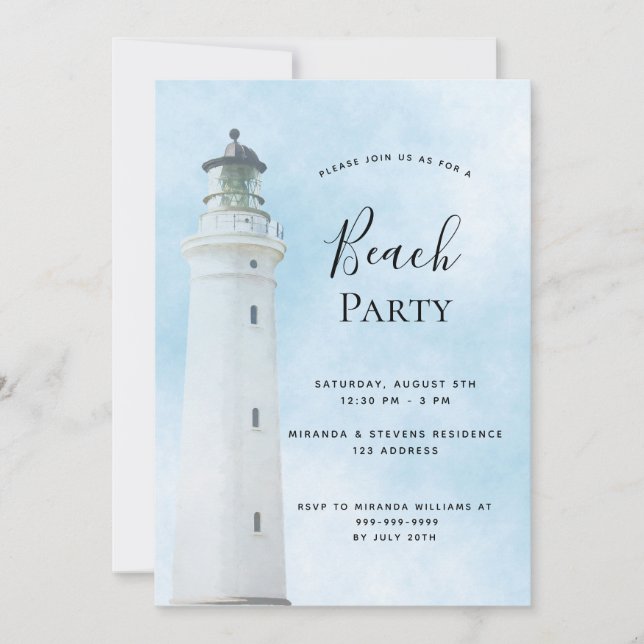 Lighthouse summer beach party invitation (Front)