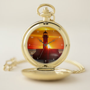 Lighthouse Sunrise Duluth Minnesota Lake Superior Pocket Watch