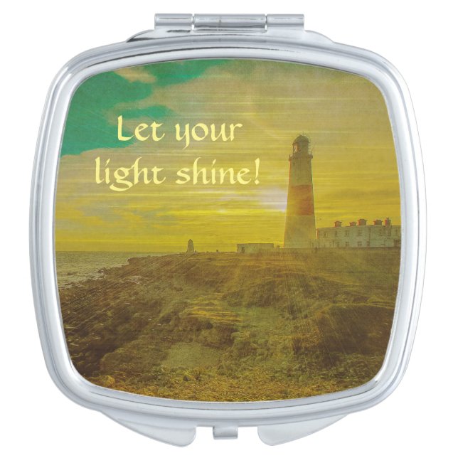 Lighthouse Sunset Bible Verse Compact Mirror (Front)
