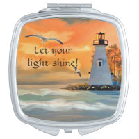 Lighthouse Sunset Bible Verse Compact Mirror