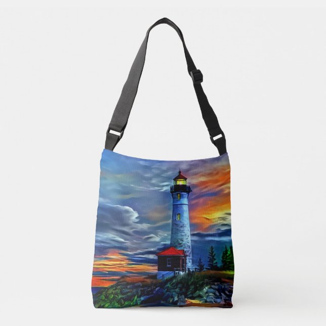 Lighthouse Sunset Crossbody Bag (Front)