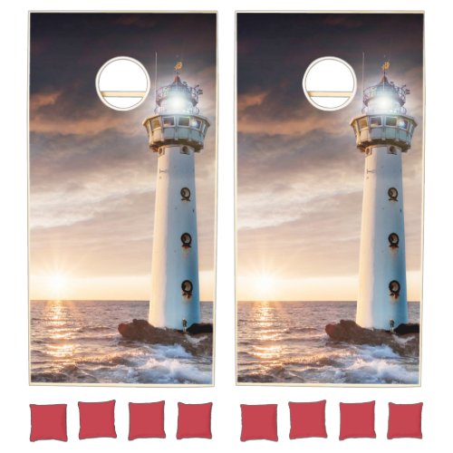 Lighthouse Sunset Painting Cornhole Set