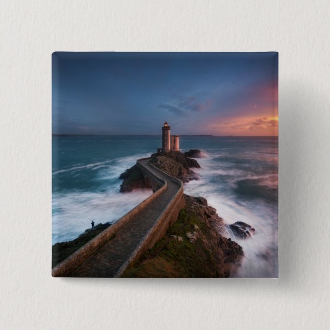 Lighthouse Sunset Plouzané | Finistère, Brittany Pinback Button (Front)