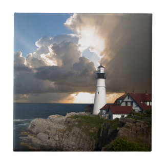 Lighthouse Sunset: Portsmouth, New England Ceramic Tile