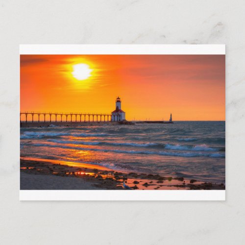 Lighthouse Sunset Postcard
