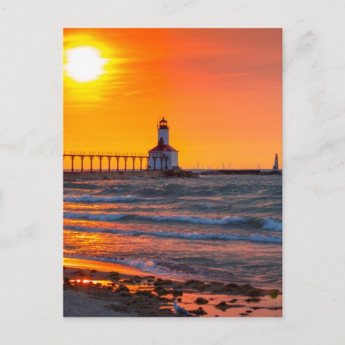 Lighthouse Sunset Postcard