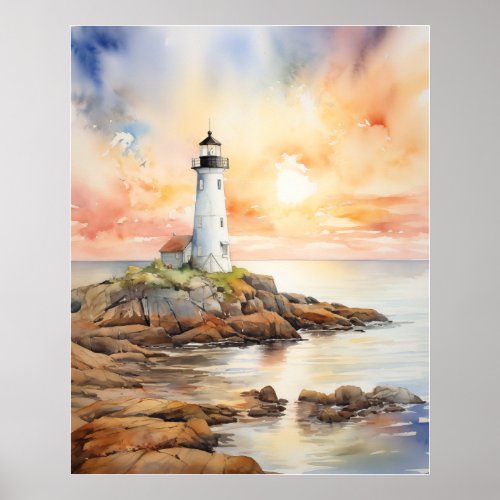 Lighthouse Sunset Poster