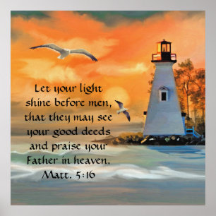 Lighthouse Sunset / Seagulls Bible Verse Poster