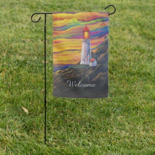 Lighthouse Sunset Seascape Ocean New England Garden Flag