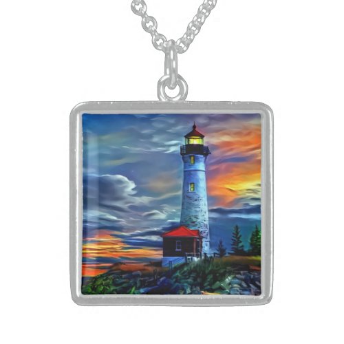 Lighthouse Sunset Sterling Silver Necklace