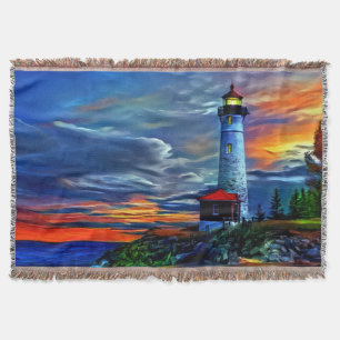 Lighthouse Sunset Throw Blanket