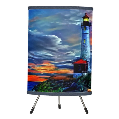 Lighthouse Sunset Tripod Lamp