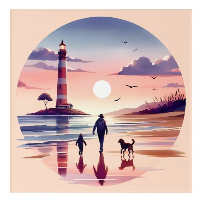 Lighthouse Sunset Walk Coastal Scene Acrylic Print (Front)