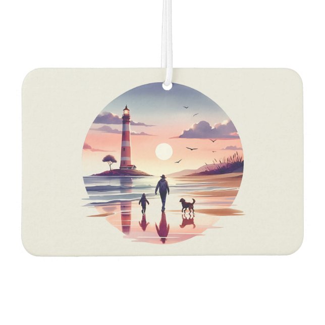 Lighthouse Sunset Walk Coastal Scene Air Freshener (Front)