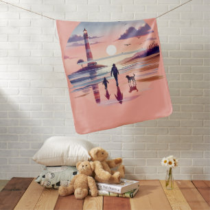 Lighthouse Sunset Walk Coastal Scene Baby Blanket