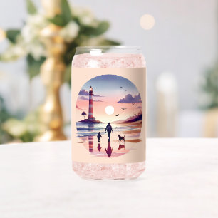 Lighthouse Sunset Walk Coastal Scene Can Glass