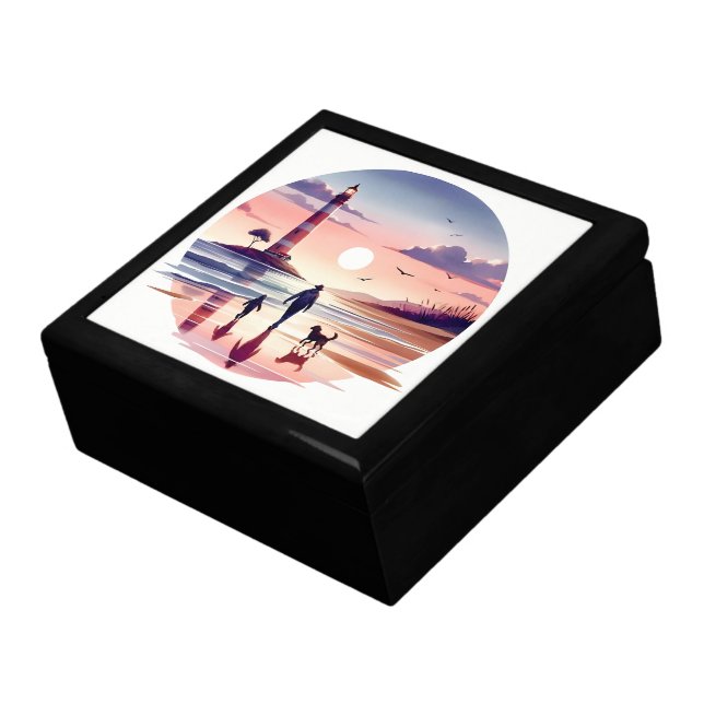 Lighthouse Sunset Walk Coastal Scene Gift Box (Side)
