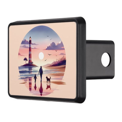 Lighthouse Sunset Walk Coastal Scene Hitch Cover