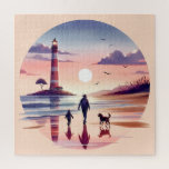 Lighthouse Sunset Walk Coastal Scene Jigsaw Puzzle