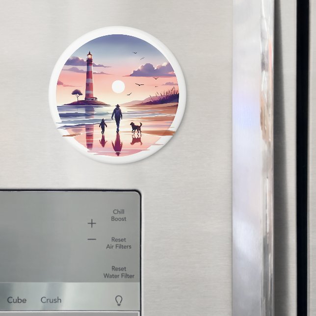 Lighthouse Sunset Walk Coastal Scene Magnet (In Situ (Fridge))
