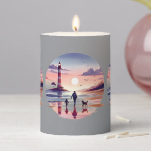 Lighthouse Sunset Walk Coastal Scene Pillar Candle