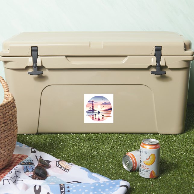 Lighthouse Sunset Walk Coastal Scene Sticker (Cooler)