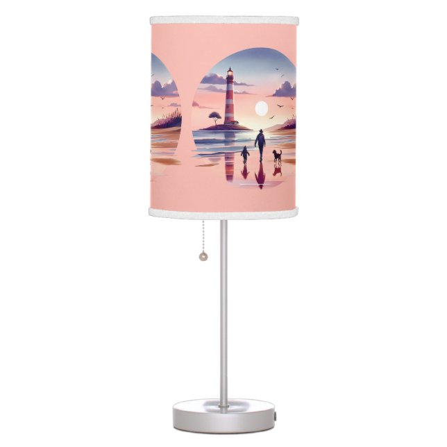 Lighthouse Sunset Walk Coastal Scene Table Lamp (Right)