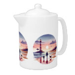 Lighthouse Sunset Walk Coastal Scene Teapot