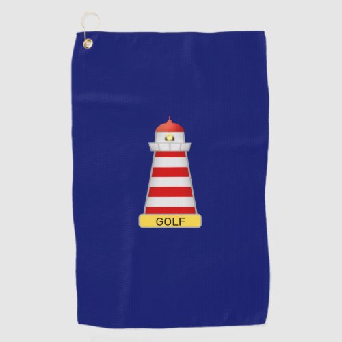 Lighthouse  Text on Navy Blue Golf Towel