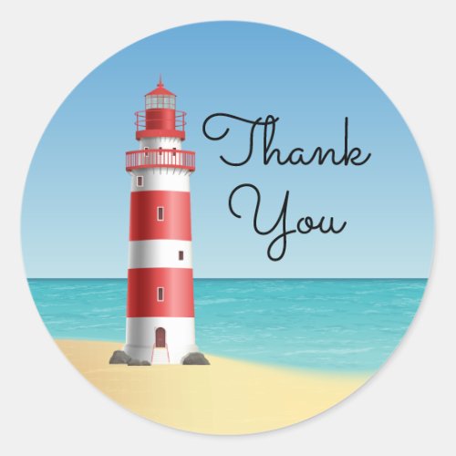 Lighthouse Thank You Beach Wedding Ocean Beach Classic Round Sticker