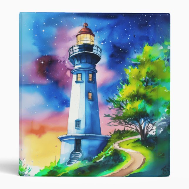 Lighthouse Under a Starry Sky 3 Ring Binder (Front)