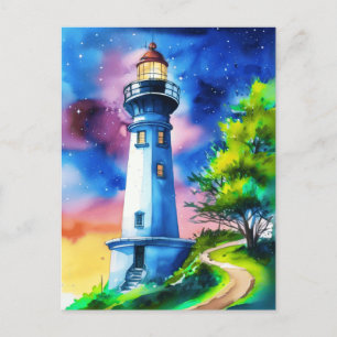 Lighthouse Under a Starry Sky Postcard