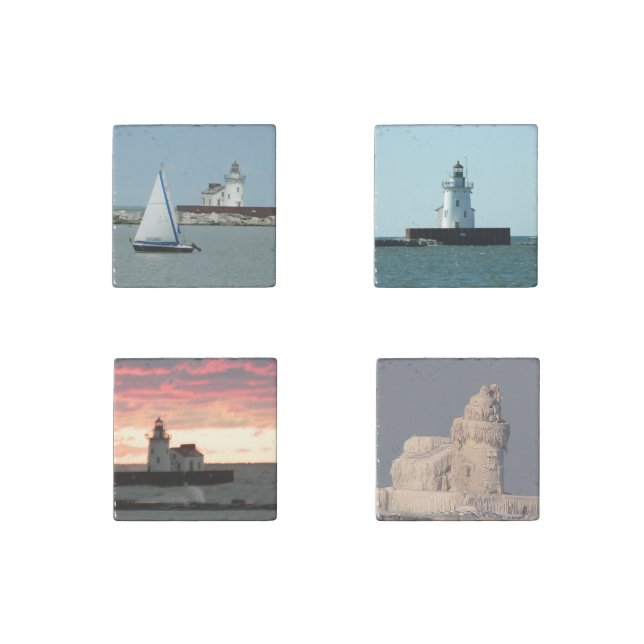 Lighthouse Views Cleveland Ohio Stone Magnet (Front)