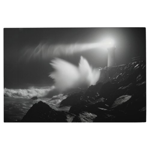 Lighthouse Vigil Over Stormy Seas Monochrome Art