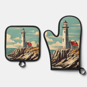 Lighthouse Vintage Poster Oven Mitt & Pot Holder Set