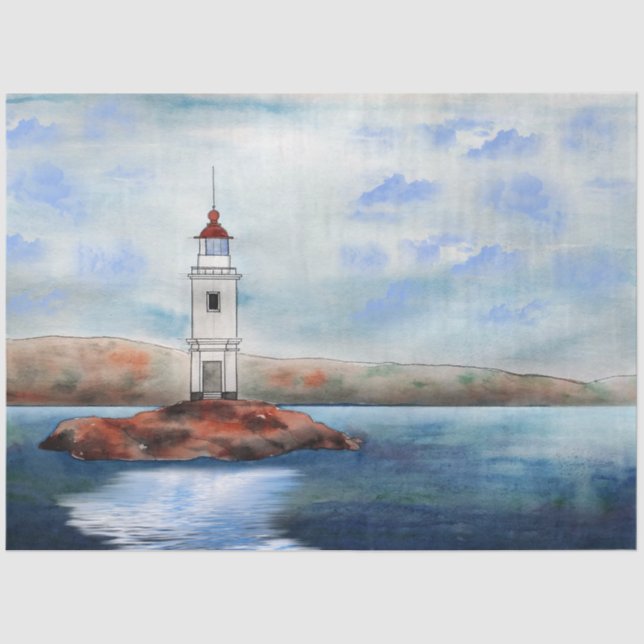 Lighthouse Watercolor 20x30 Decoupage Tissue Paper (Front)