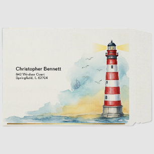 Lighthouse Watercolor Coastal Shipping Envelope Mailers